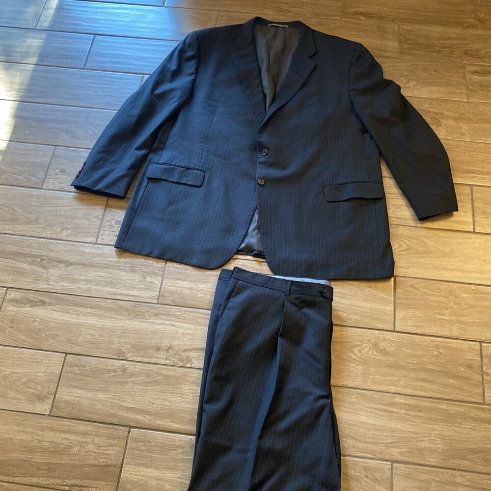 Hickey Freeman Loro Piana Tasmanian Super 150's Wool 2 Pc Suit Stripe 53 LG